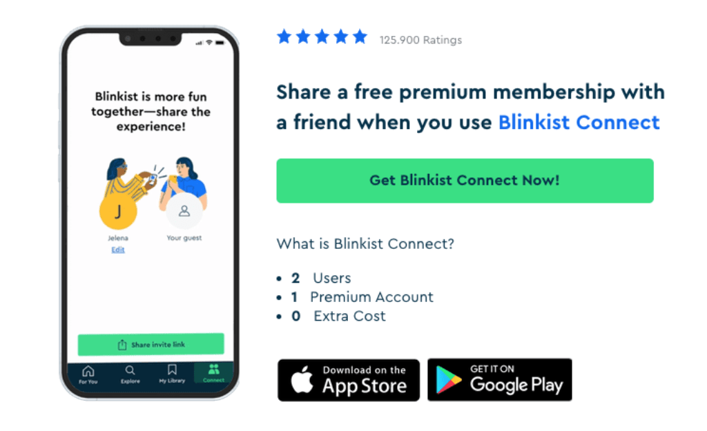 Share a free premium membership with a friend when you use Blinkist Connect