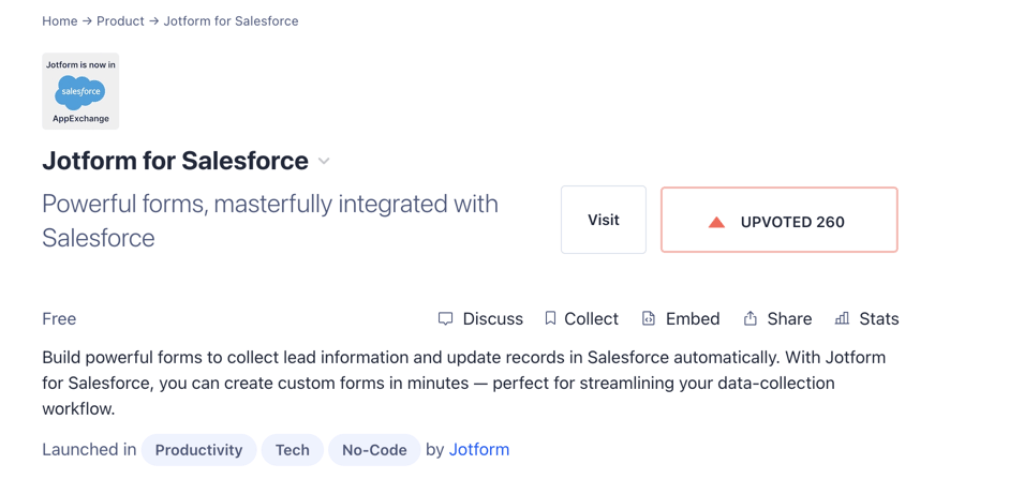 Jotform's seamless integration with Salesforce: A look at data collection.