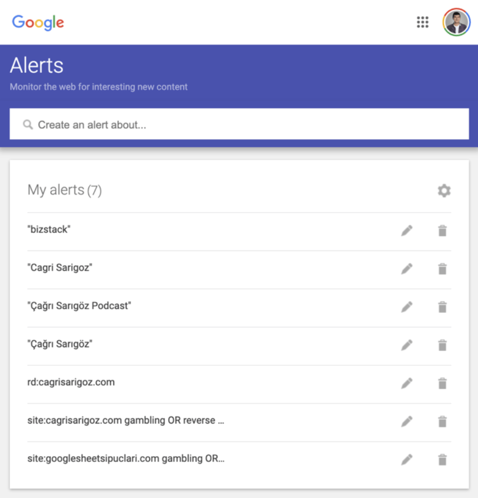 A screenshot of the google alerts page for solopreneurs.