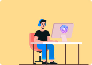 A man utilizing headphones to increase productivity as a solopreneur while sitting at a computer.