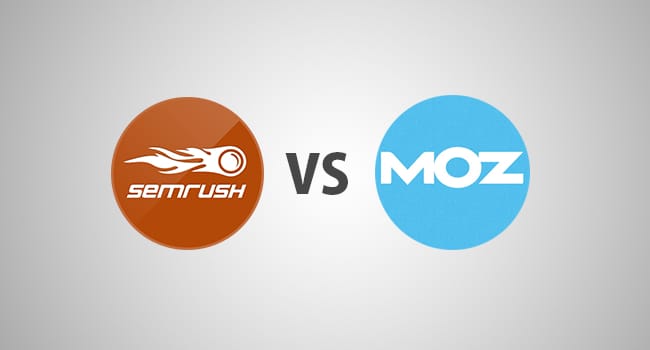 Two logos featuring the words Semrush vs Moz.