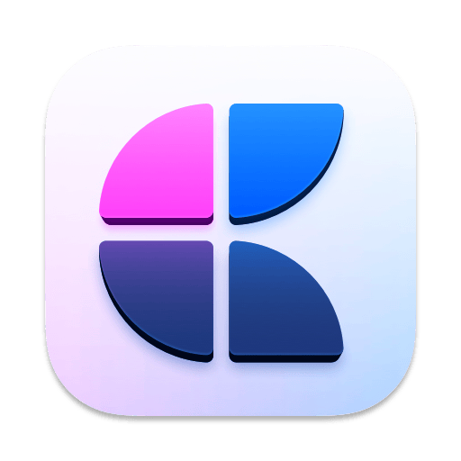 An app icon with a pink and blue color palette.