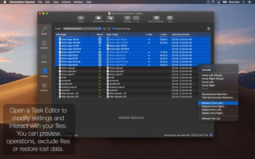 ChronoSync Express Synchronization Options Screenshot