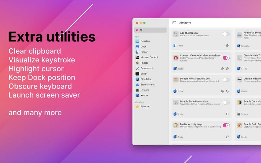 Screenshot of Almighty Menu Bar Workflow