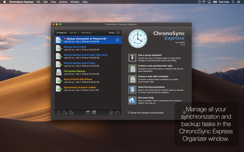 ChronoSync Express Interface Screenshot