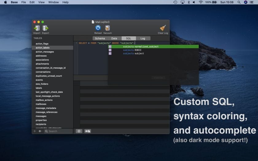 Screenshot of Base SQL export options