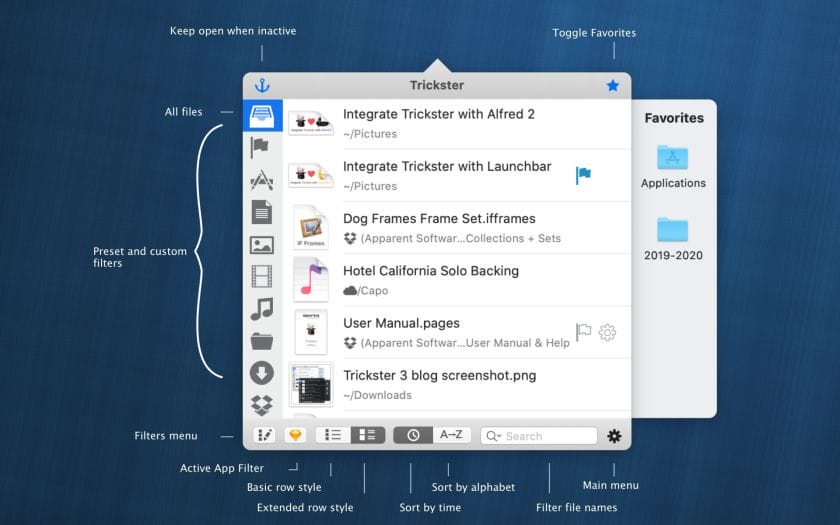 Trickster screenshot highlighting the sticky sidebar