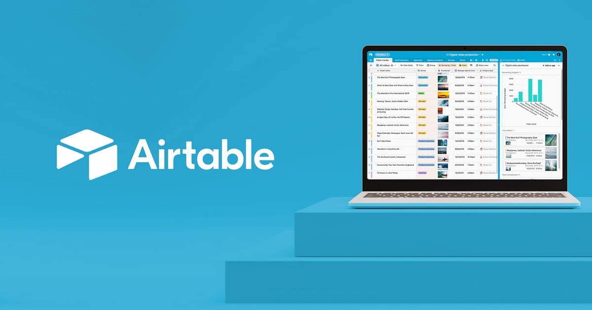 A laptop with the Airtable logo displayed on top, perfect for project management.