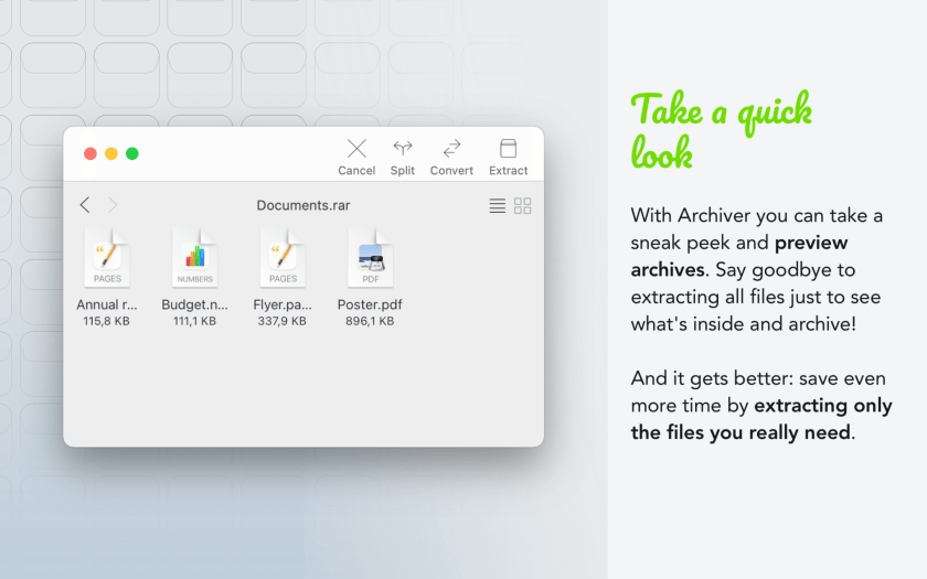Archiver Splitting Files View