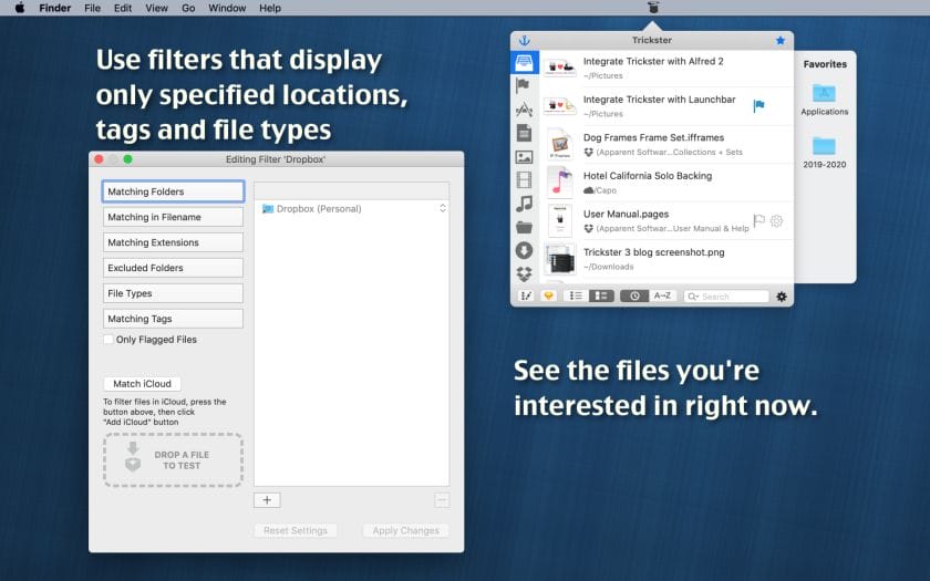 Trickster screenshot displaying the customized filters