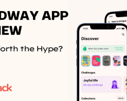 Image shows a Headway-review by BizStack. Two smartphone screens display the app interface, highlighting various features like book summaries and challenges. Text reads, "HEADWAY APP REVIEW: Is It Worth the Hype?